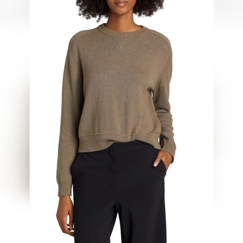 Nwt Theory Womens Waverly Boucle Cropped Crewneck Sweater In Cinder Size L